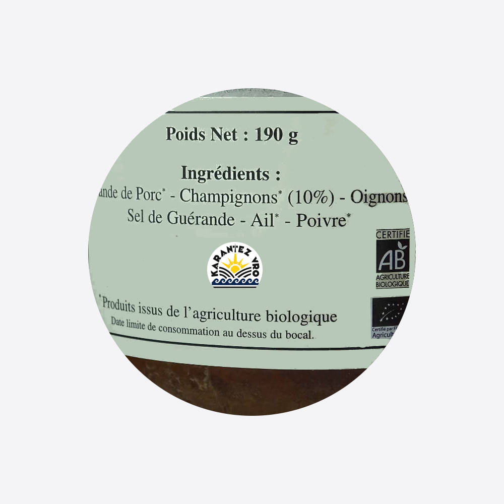 ORGANIC pâté of ham - Breton products - KARANTEZ VRO